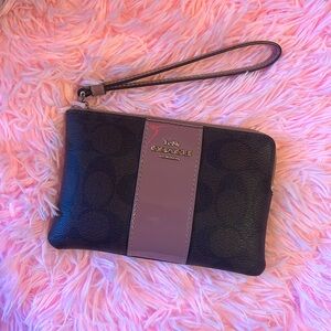 Pink and Brown Coach Wristlet Wallet